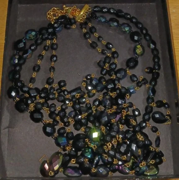 JOAN RIVERS Classic Collection Black Aurora Borealis Waterfall Necklace - Picture 3 of 8